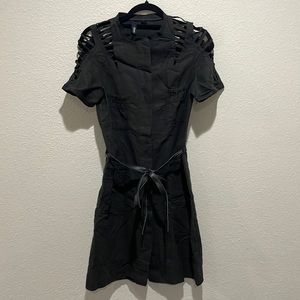 EDUN Black Linen Blend Belted Cutout Detail Dress